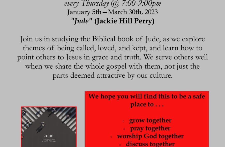 Women’s Bible study – “Jude” (Thursdays, Jan 5th-Mar 30th @ 7:00pm)