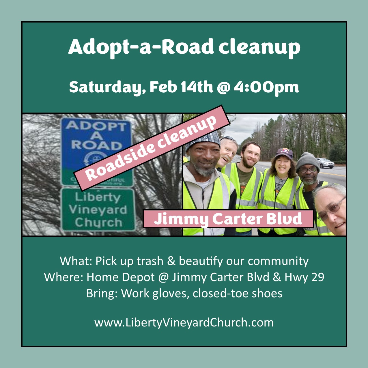 Adopt-a-Road cleanup (Saturday, Feb 14th @ 4:00pm)