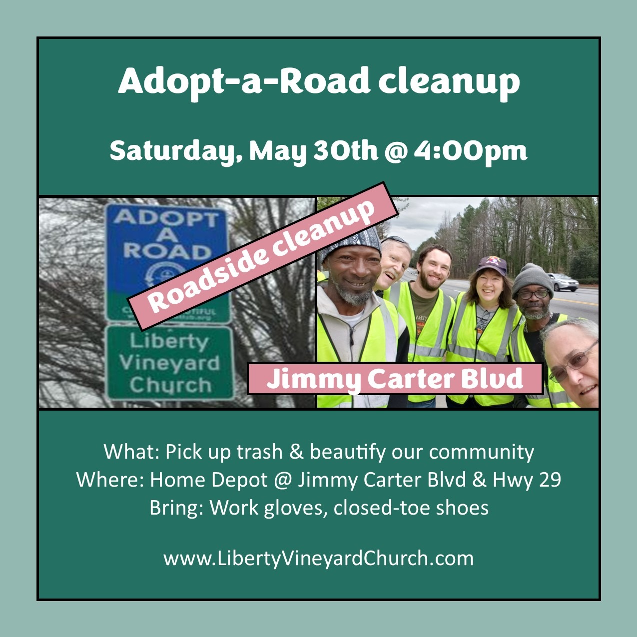 Adopt-a-Road cleanup (Saturday, May 30th @ 4:00pm)